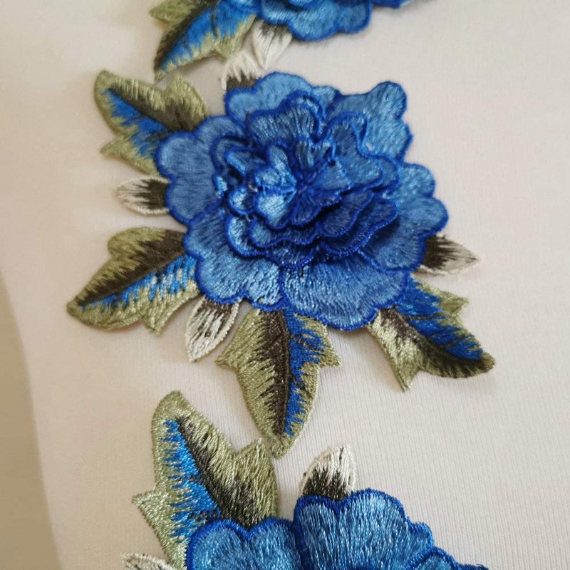 FEEPOP 7 Pcs Handmade Applique Embroidered Iron Leaf Flowers (7 Lakes Blue) Handmade Applique Embroidered Iron Leaf Flowers (Blue B) - Image 2